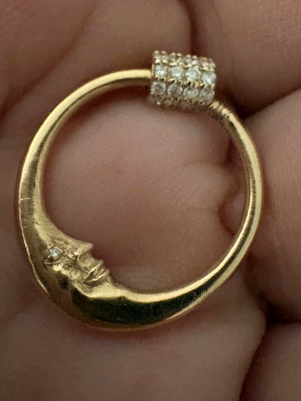 14 Karat Gold Pave Diamond Moon Face Enhancer Pendant |Celestial Crescent Moon
